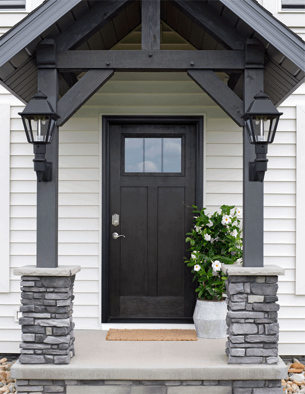 Black residential fiberglass entry door