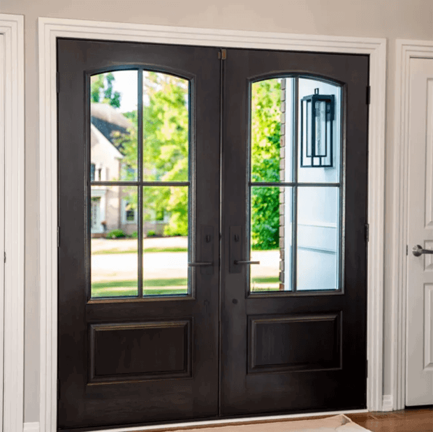 Black steel residential exterior entry door